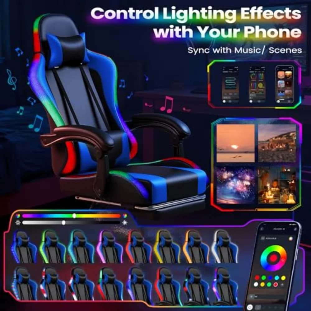 Gaming Chair, Video Game Chair with Footrest and Massage Lumbar Support, Ergonomic Computer Chair Height Adjustable