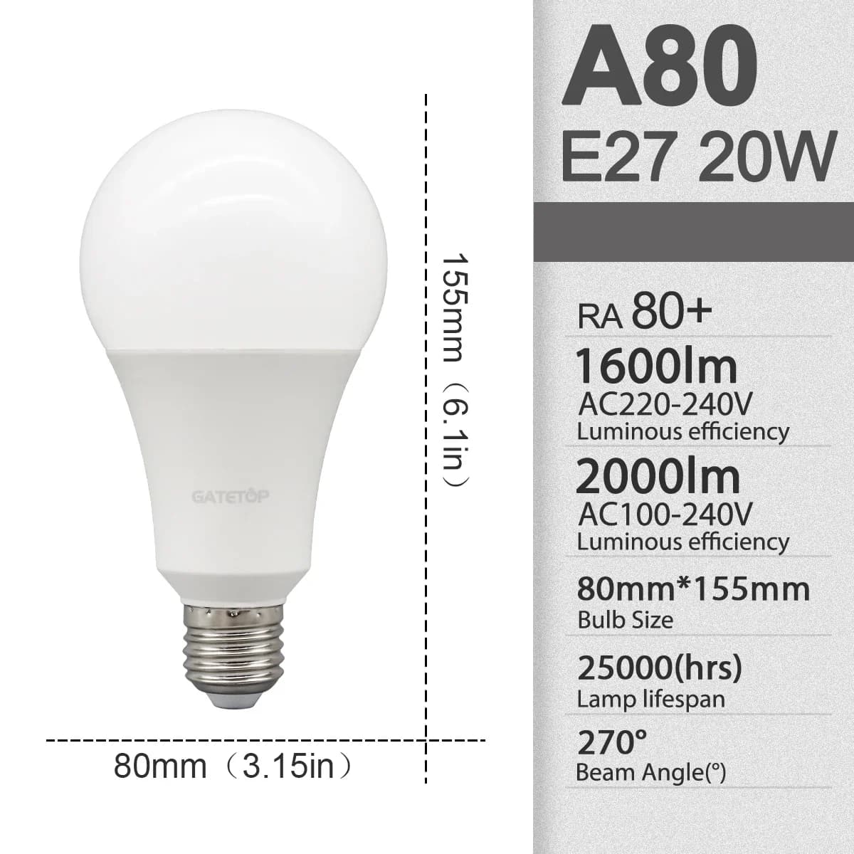 A60 20W / 4000K Daylight / AC220-240V