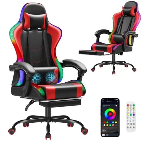 Gaming Chair, Video Game Chair with Footrest and Massage Lumbar Support, Ergonomic Computer Chair Height Adjustable