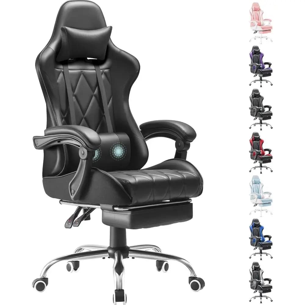 Gaming Chair, Computer Chair with ootrest and Massage Lumbar Support, Ergonomic High Back Video Game Chair with Swivel Seat and