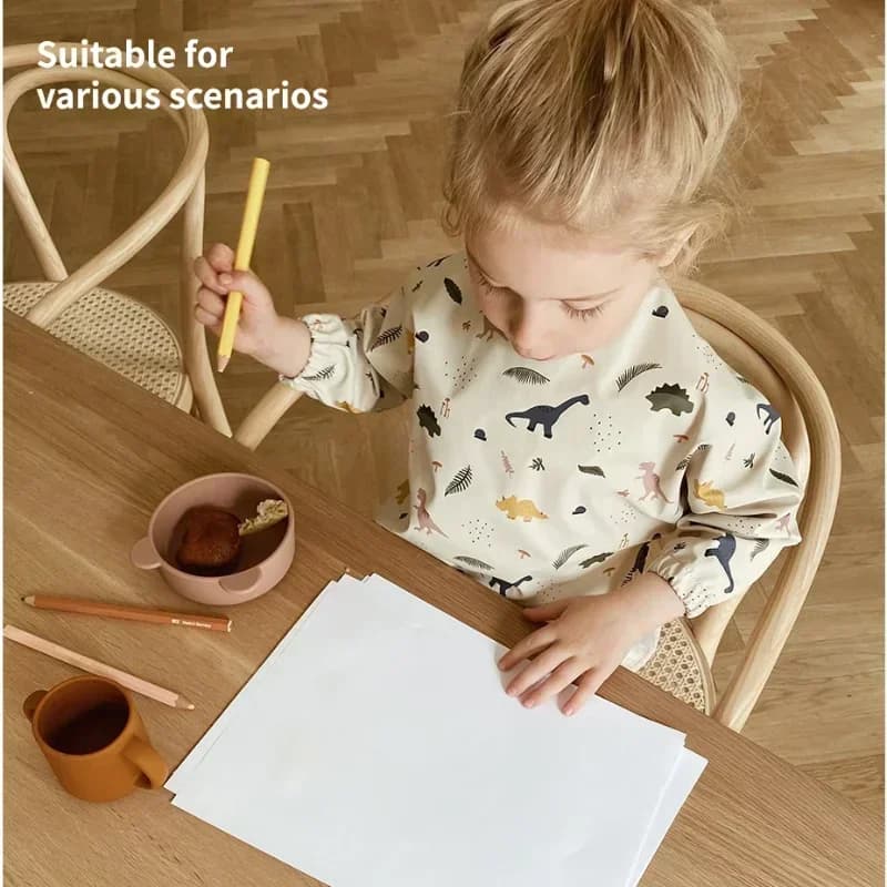 Baby Soft Waterproof Bib Kid Long Sleeves Adjustable Feeding Cloth Little Boy Girl Painting Smock Child Meal Eating Apron