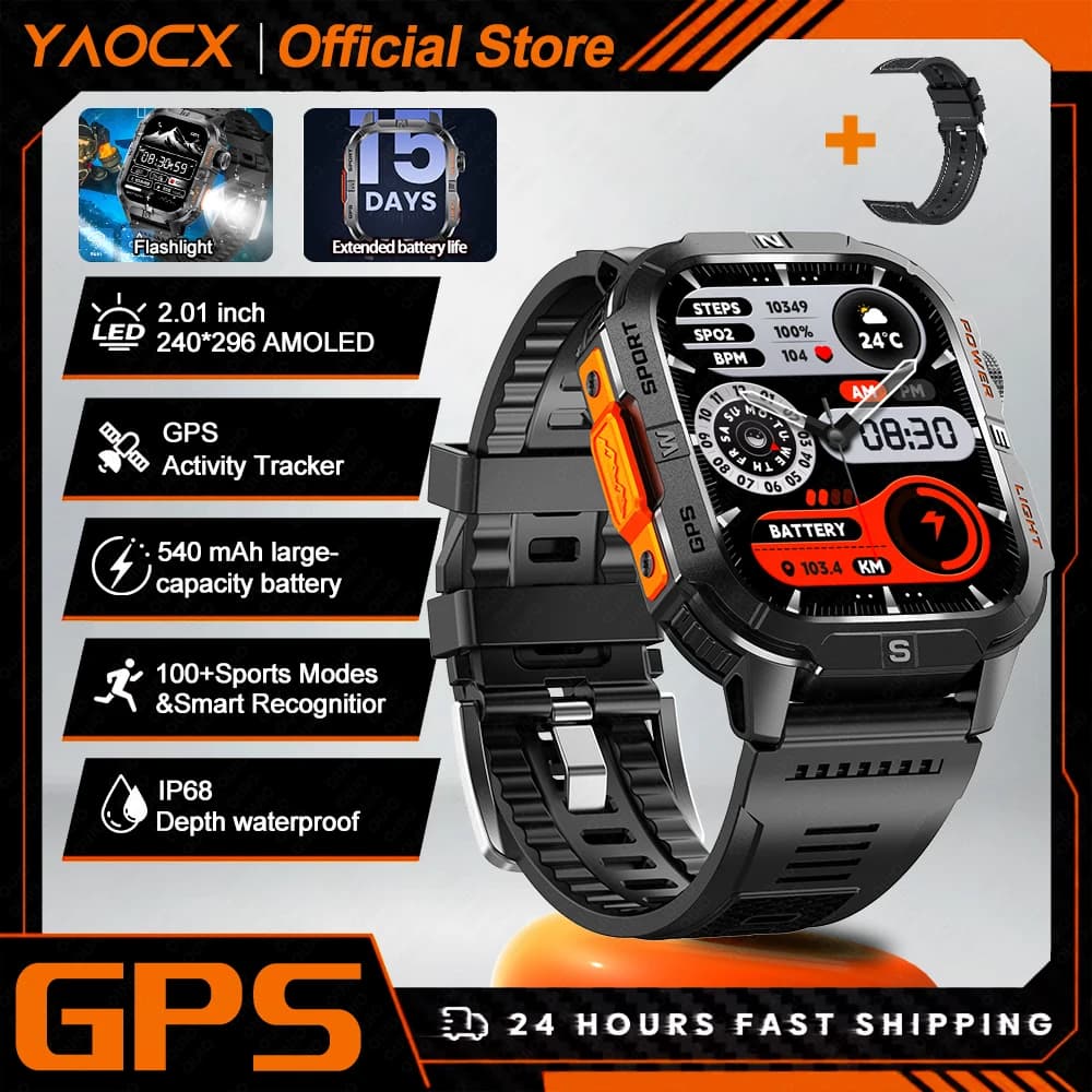 Smart Watch 2.01-inch Screen 540mAh 6 Satellite Positioning System 100+ Sports Modes IP68 Waterproof Bluetooth Call Smart Watch