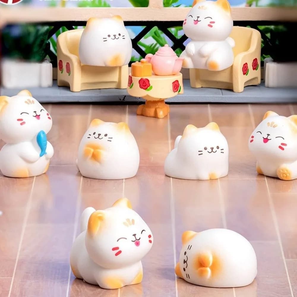Garden Wealth Cat Model Cartoon Animal Figurine Kawaii Animal Ornaments Resin Material Mini Resin Crafts Cat Figurine Home Decor