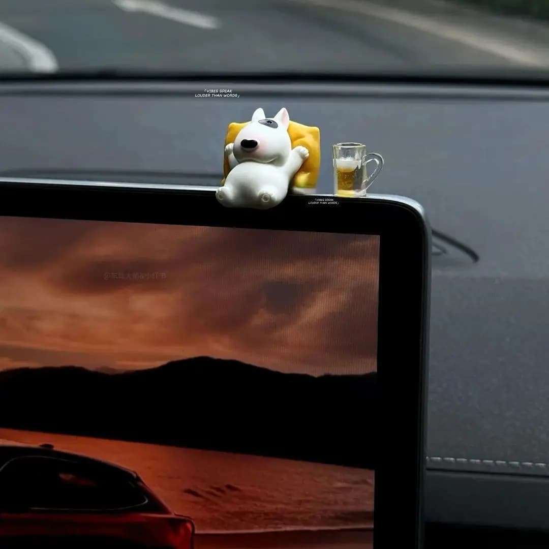 Bull Terrier Universal Car Accessories Interior Adorable Dashboard Figurine with Relaxed Pose Ornament for Tesla BMW Hyundai KIA