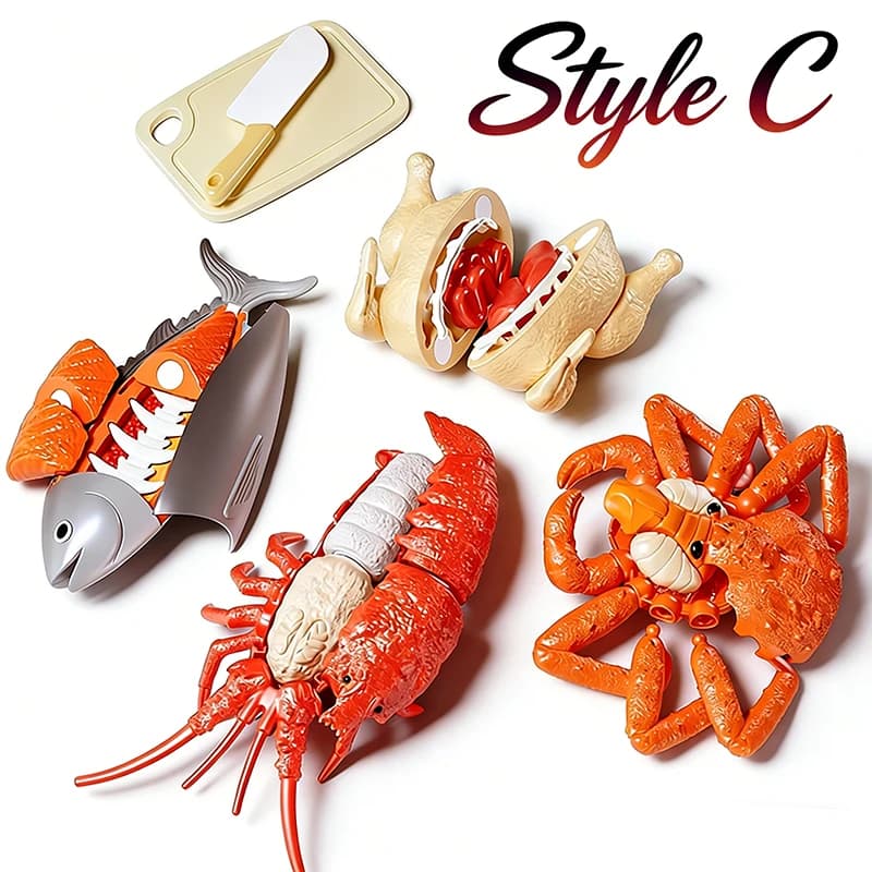 Kids Cutting Food Pretend Kitchen Toys Simulated Seafood Disassembly Crab/Tuna/Turkey Set Educational Role Play Gift Girls Toys
