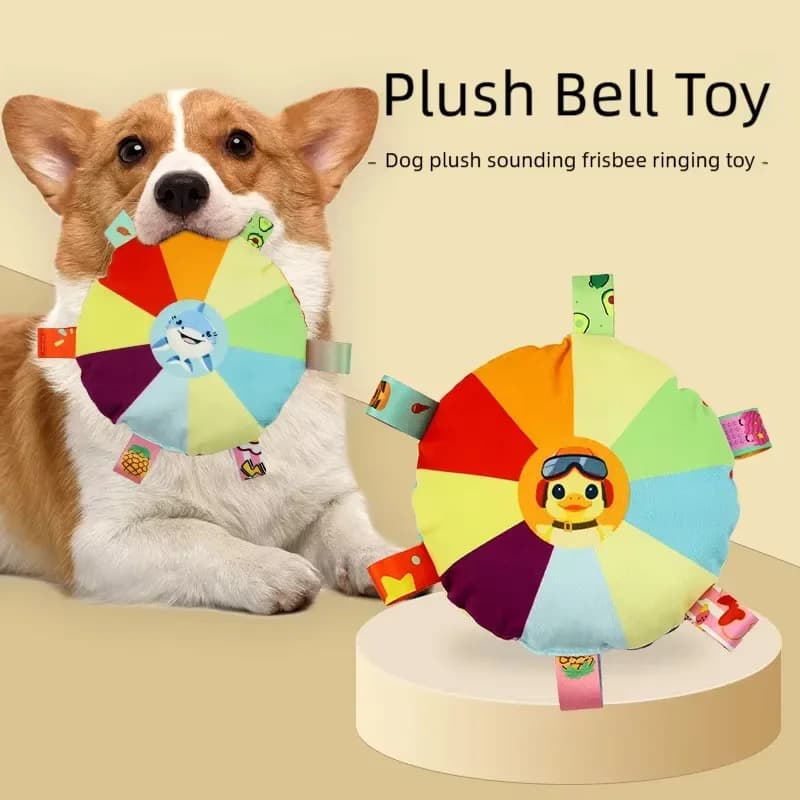 Pet Dog Toys Colorful Round Plush Frisbee Squeaky Interactive Tug Chew Toy Bite Resistant Anxiety Relief Training Pet Play Toy
