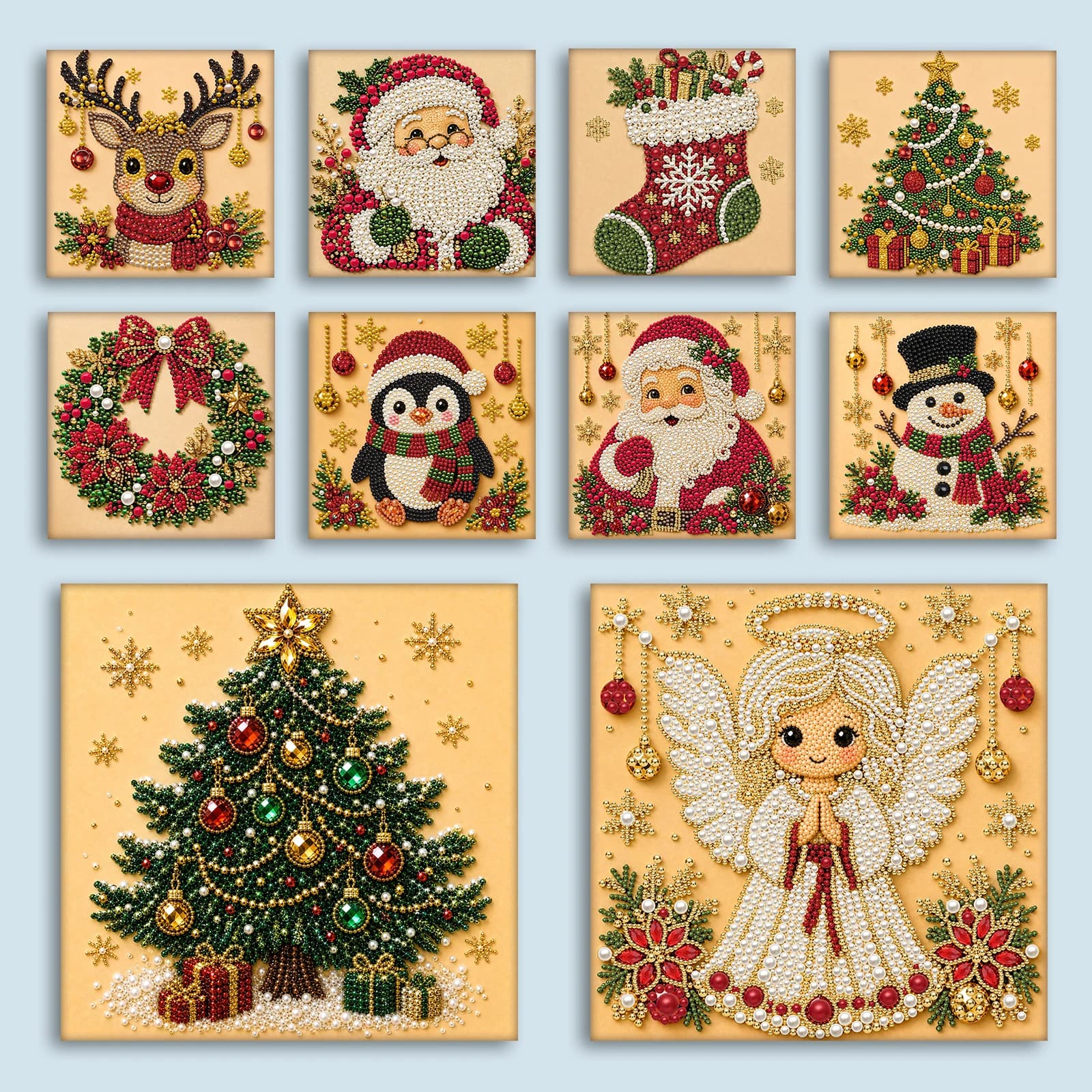Christmas Decor DIY Santa Claus Snowman 3D Pearl Painting Diamond Art Kits for Beginners 20*20CM for Home Wall Decoration Gift
