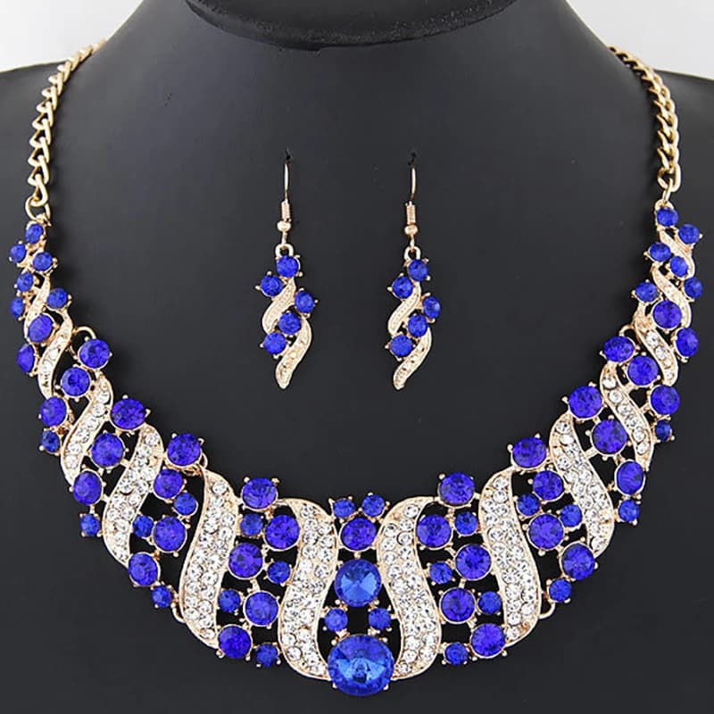 Romantic 2 Pieces/set Wedding Jewelry Set Shiny Crystal Bridal Jewelry Set Ladies Necklace Earrings