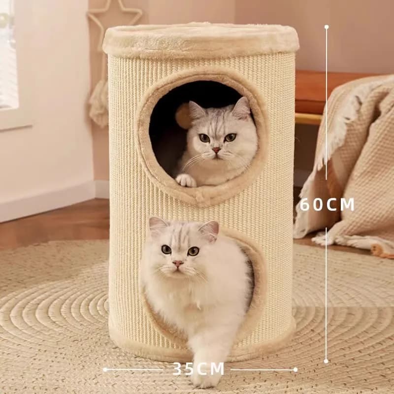 Cat Tree with Cat House 2 in 1 Warm Enclosed Cat Condo Sisal Scratching Post for All Seasons