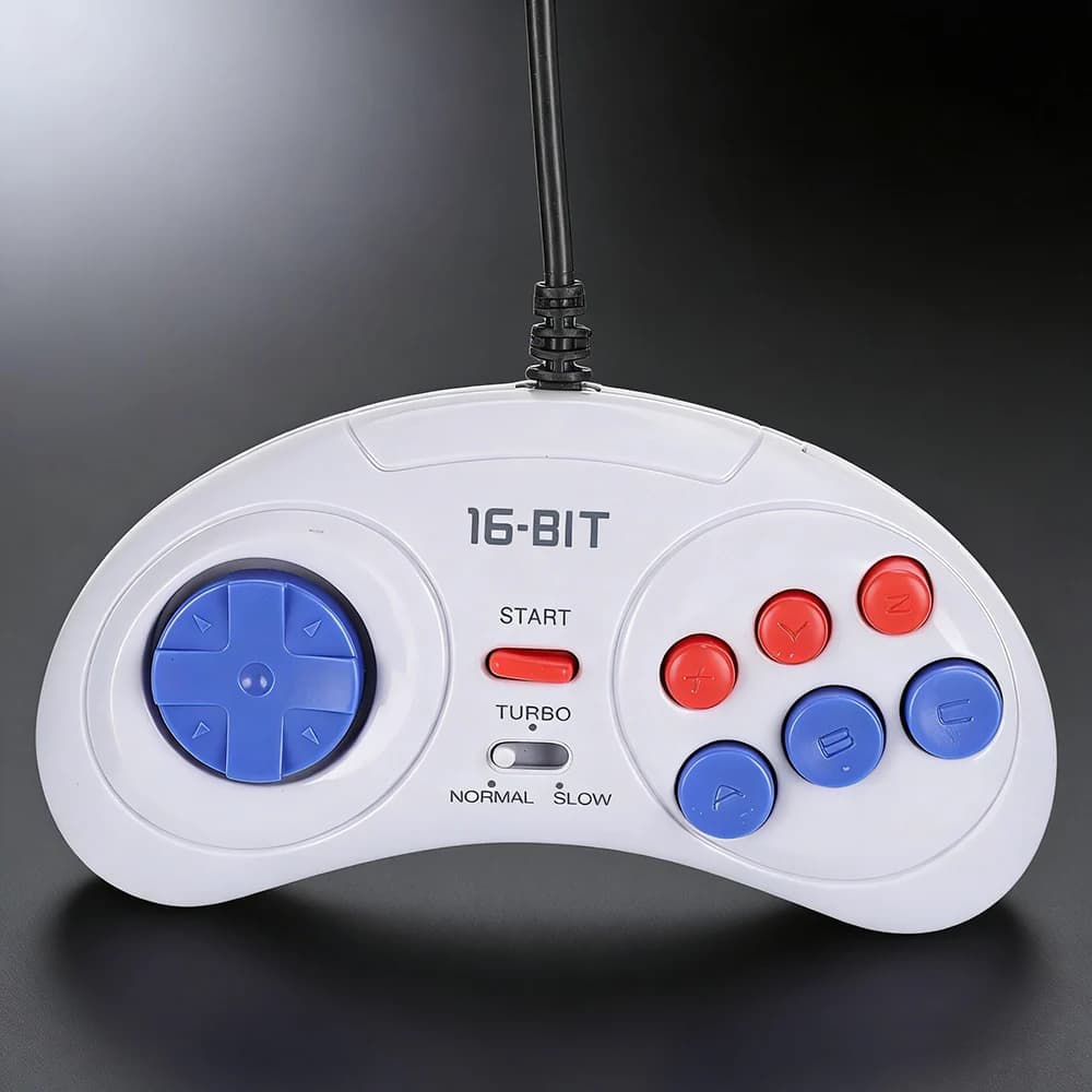 16Bit 9-Pin Mini Handheld Game Console, Ergonomic Gaming Controller Gamepad White With Turbo Function, Comfortable Hand Feeling