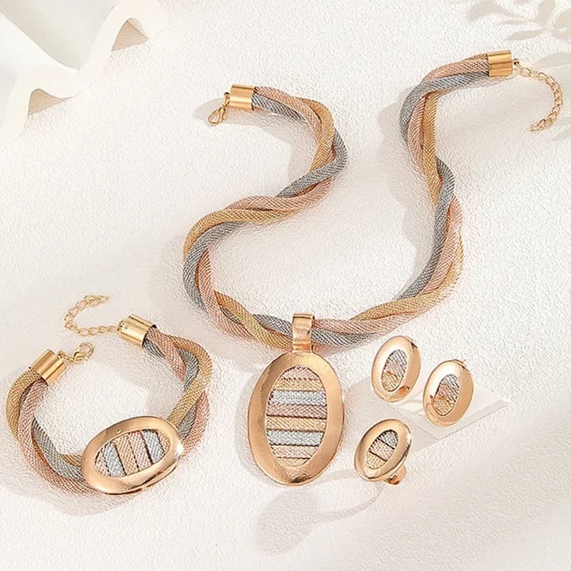 Gold Jewelry Set Ladies Necklace Bridal Wedding Luxury Jewelry Bracelet Earrings Ring