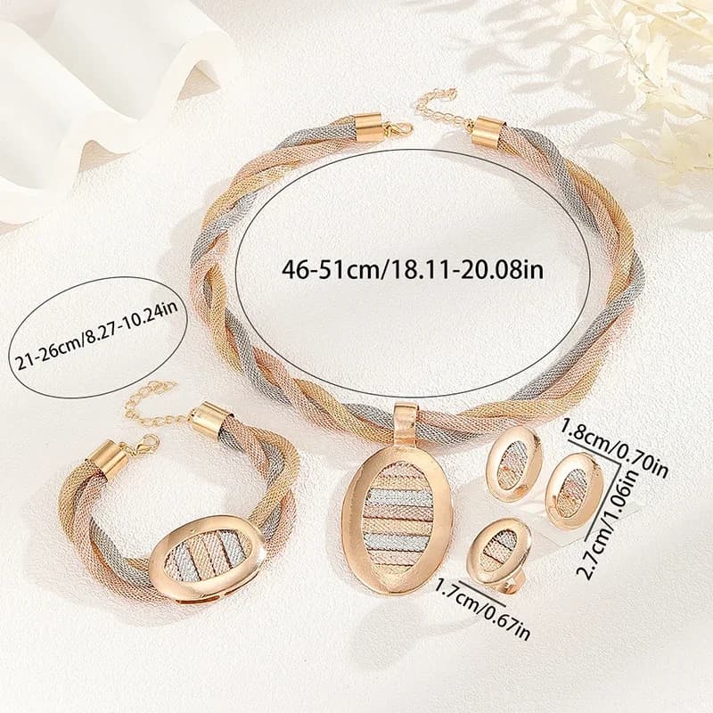 Gold Jewelry Set Ladies Necklace Bridal Wedding Luxury Jewelry Bracelet Earrings Ring