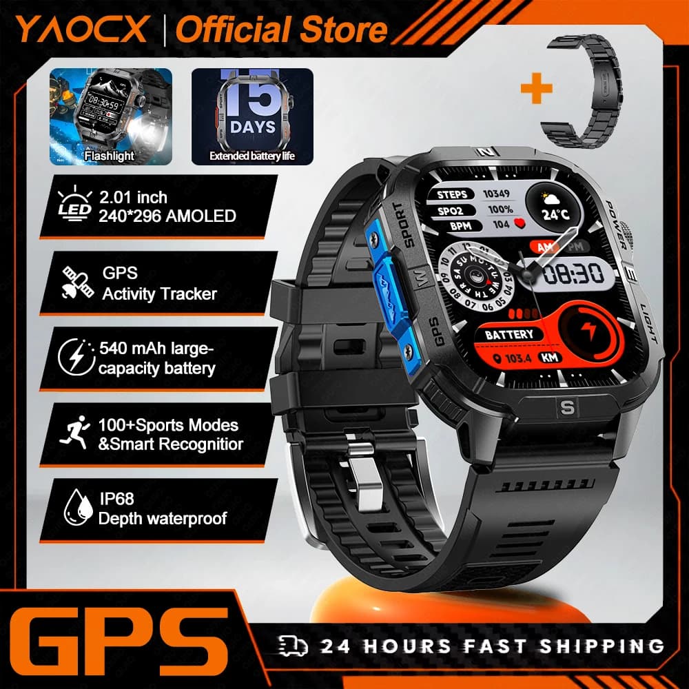 Smart Watch 2.01-inch Screen 540mAh 6 Satellite Positioning System 100+ Sports Modes IP68 Waterproof Bluetooth Call Smart Watch