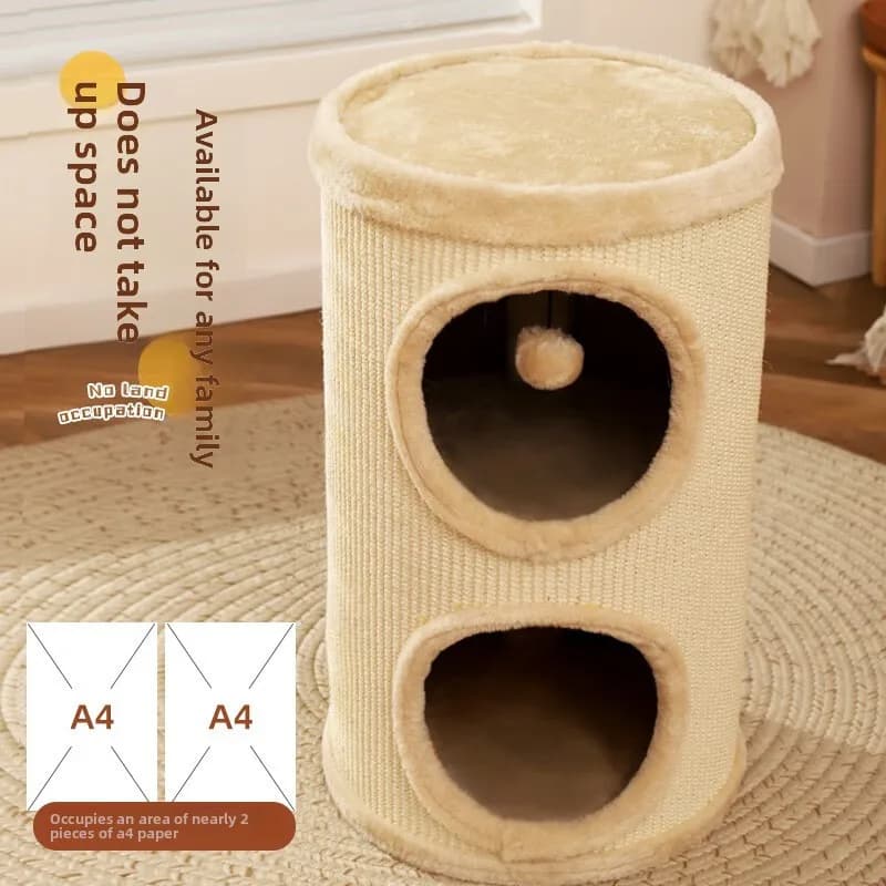 Cat Tree with Cat House 2 in 1 Warm Enclosed Cat Condo Sisal Scratching Post for All Seasons
