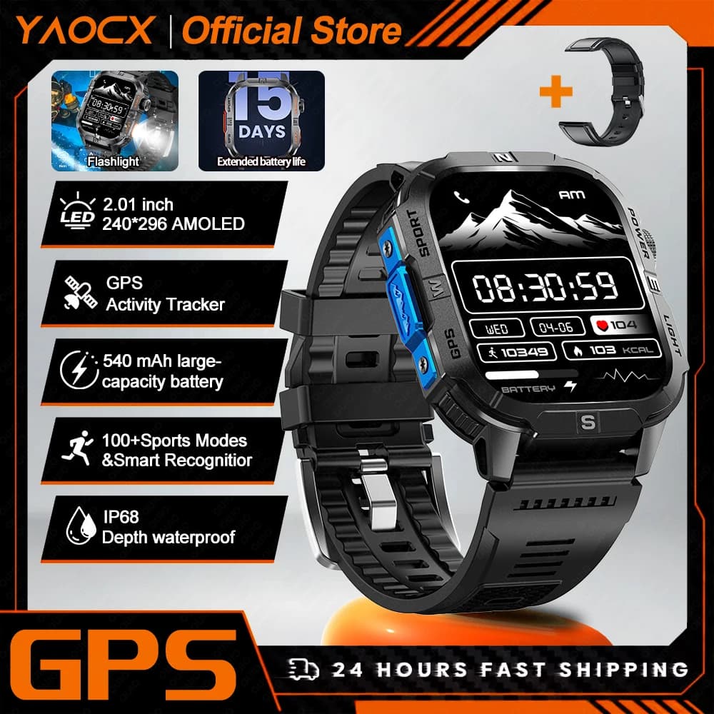 Smart Watch 2.01-inch Screen 540mAh 6 Satellite Positioning System 100+ Sports Modes IP68 Waterproof Bluetooth Call Smart Watch