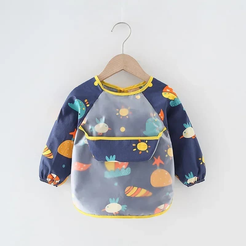 Baby Bibs Waterproof Infant Eating Bib with Pocket Children Drawing Long Sleeve Apron Kid Burp Cloth Boys Girls Bandana Stuff