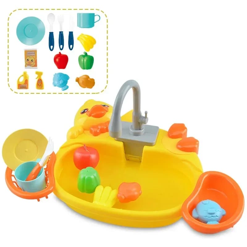 Kids Kitchen Sink Toys Electric Dishwasher Playing Toy with Running Water Pretend Play Food Fishing Toy Role Playing Girls Gift