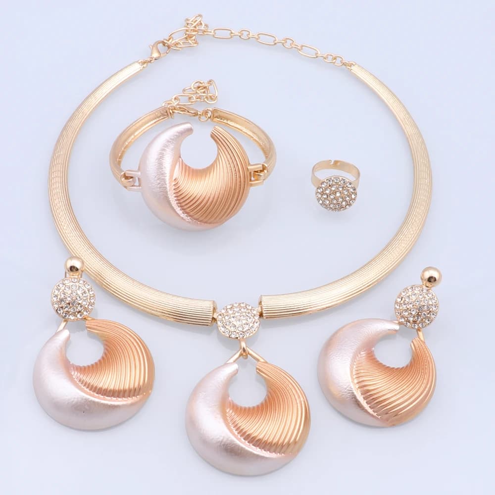 Dubai Jewelry Set For Women Silver Plated Luxury Necklace Earrings Bracelet And Ring Set Jewelry For Wedding Party Trending