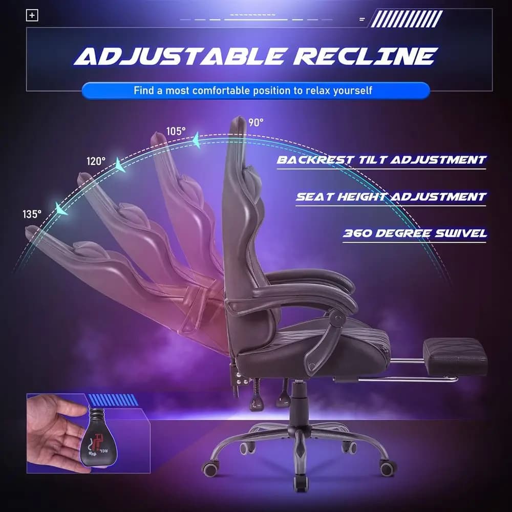 Gaming Chair, Computer Chair with ootrest and Massage Lumbar Support, Ergonomic High Back Video Game Chair with Swivel Seat and