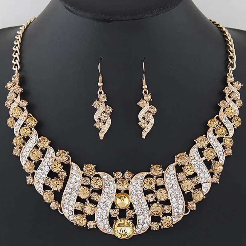 Romantic 2 Pieces/set Wedding Jewelry Set Shiny Crystal Bridal Jewelry Set Ladies Necklace Earrings