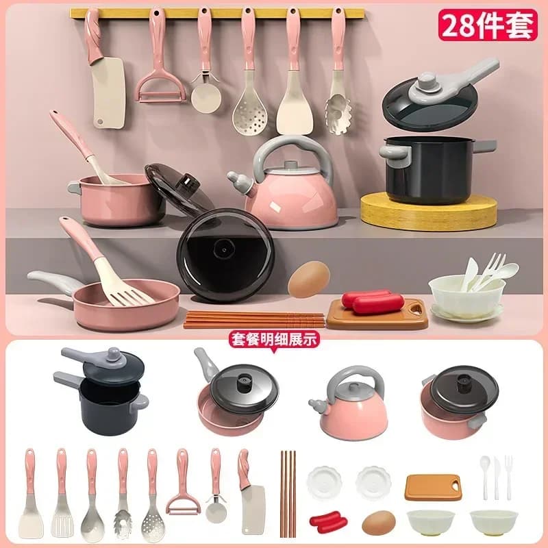 Kids Kitchen Toys Set 28 PCS Play Kitchen Accessories Kit with Play Pots Pretend Food Cooking Toy Toddler Girls Boy Gifts