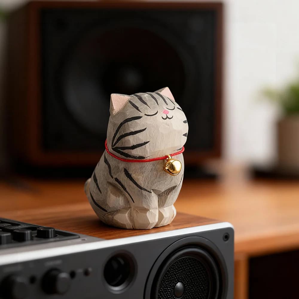 Cute Cat Animals Figurine Decorative Wooden Ornament Kitten Statue Calico Golden Gradient Cat Home Office Desk Car Decor Gift