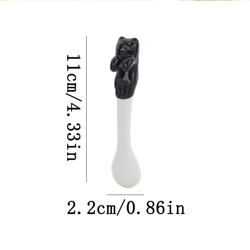 Ceramic Cartoon Cute Cat Animal Mixing Spoon Hanging Short Handle Coffee Dessert Spoon Flatware Kitchen Tool