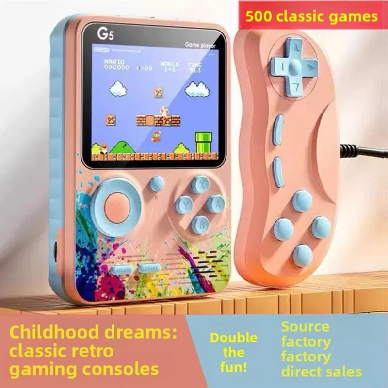 G5 Handheld Game Console Retro 500 Games Dual Player TV Output Classic Nostalgic Portable Gaming Machine with Colorful Display