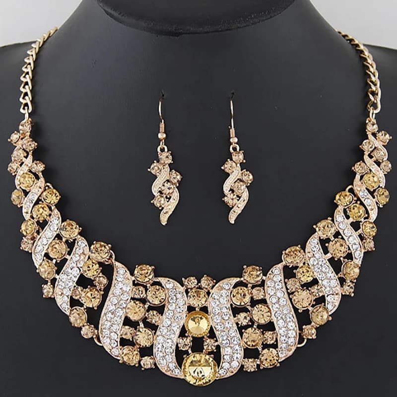 Romantic 2 Pieces/set Wedding Jewelry Set Shiny Crystal Bridal Jewelry Set Ladies Necklace Earrings