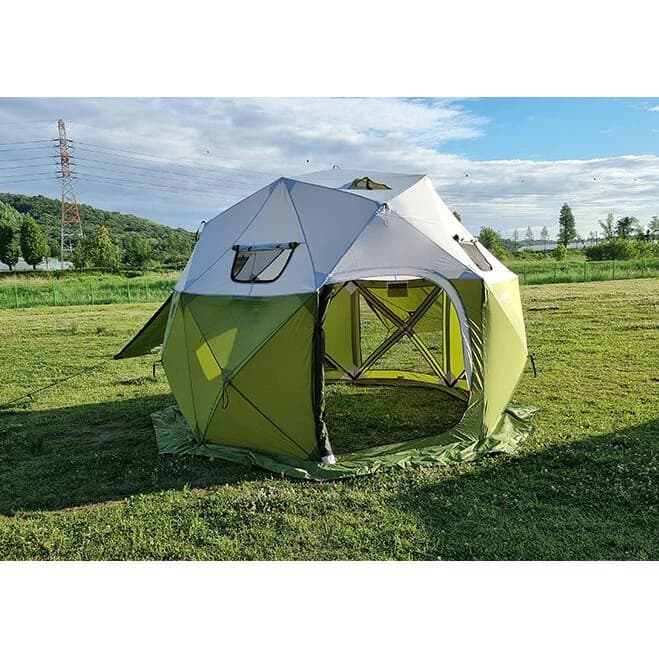 Unique design, pop-up camping tent with heat-activated deployment.
