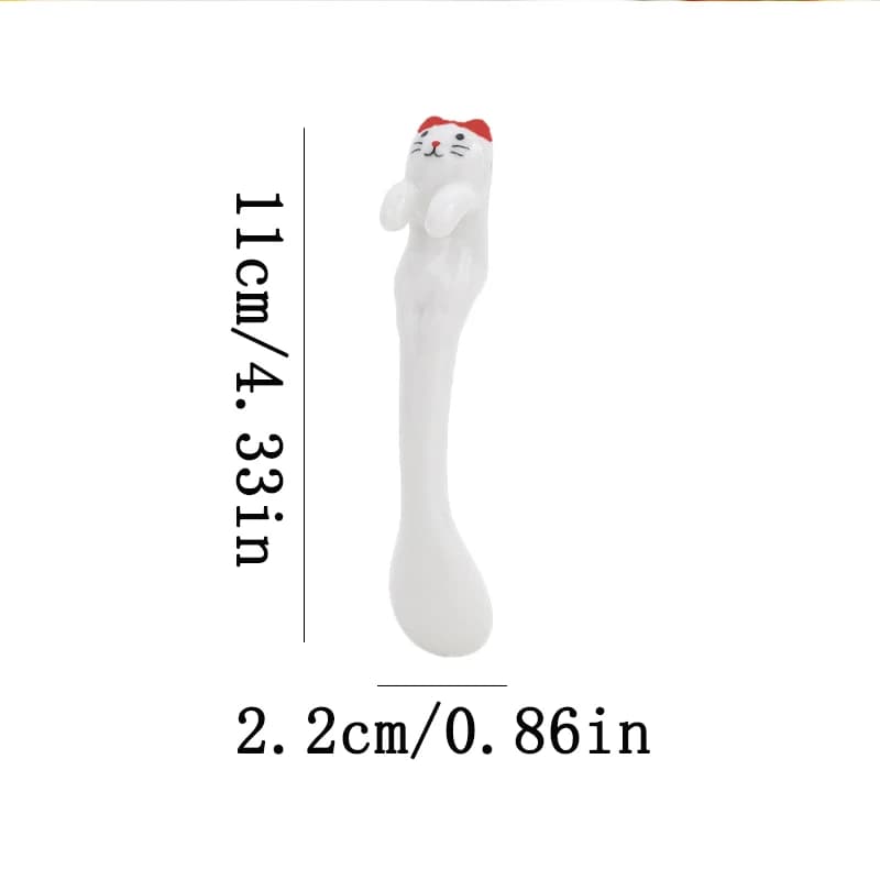 Ceramic Cartoon Cute Cat Animal Mixing Spoon Hanging Short Handle Coffee Dessert Spoon Flatware Kitchen Tool