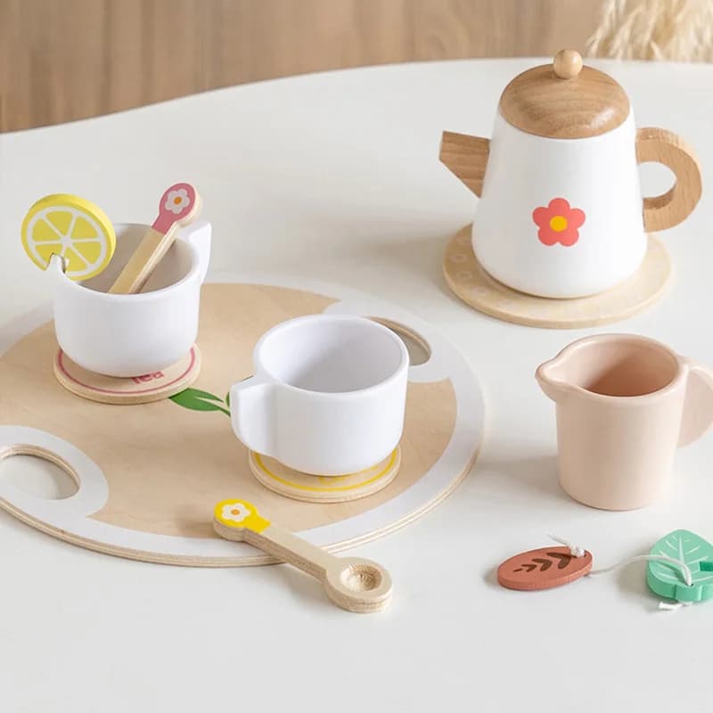 Kids Pretend Play Toys Popular Kids Kitchen Toys Realistic Wooden Tea Set Party Toy Set Children's Simulation Tea Set Gifts