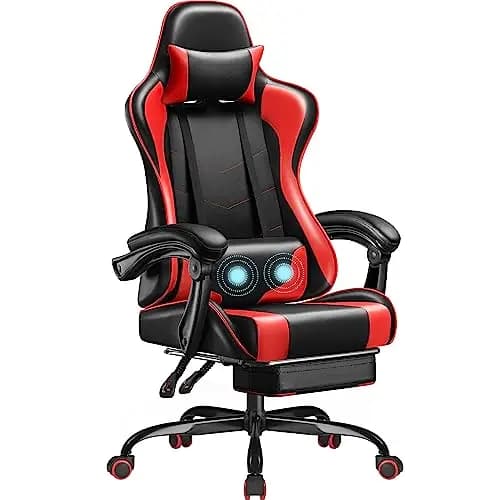 Gaming Chair, Video Game Chair with Footrest and Massage Lumbar Support, Ergonomic Computer Chair Height Adjustable