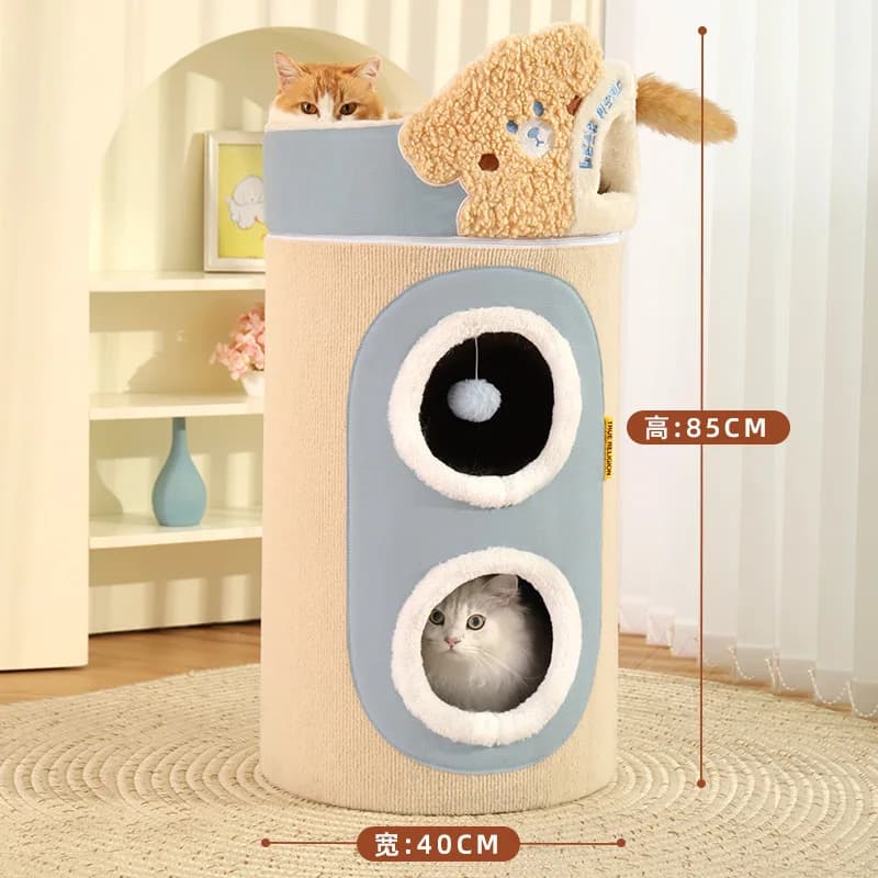 Cat Tree with Cat House 2 in 1 Warm Enclosed Cat Condo Sisal Scratching Post for All Seasons