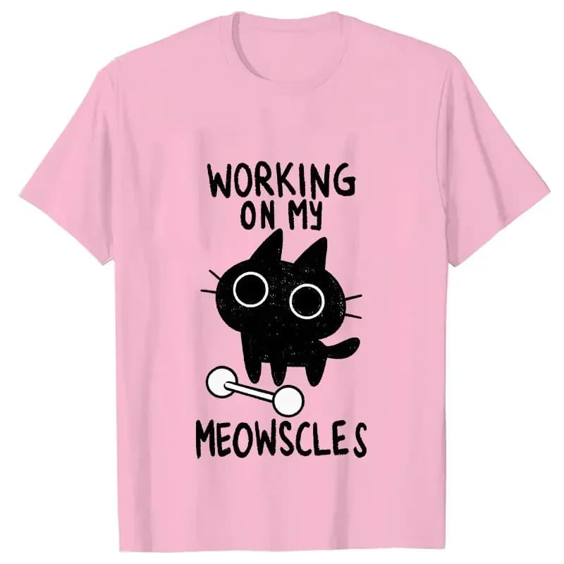 Fitness Cat Print T-shirts for Women Men Summer Casual Fashion Funny Streetwear Tops Loose Crew Neck Short Sleeve T-shirts