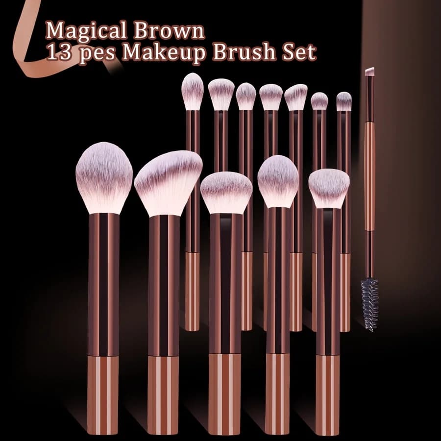 A Set of 15 Makeup Brushes Including Foundation Brush, Highlighter Brush, Blush Brush, Powder Brush, Nose Contour Brush, Eyeshad