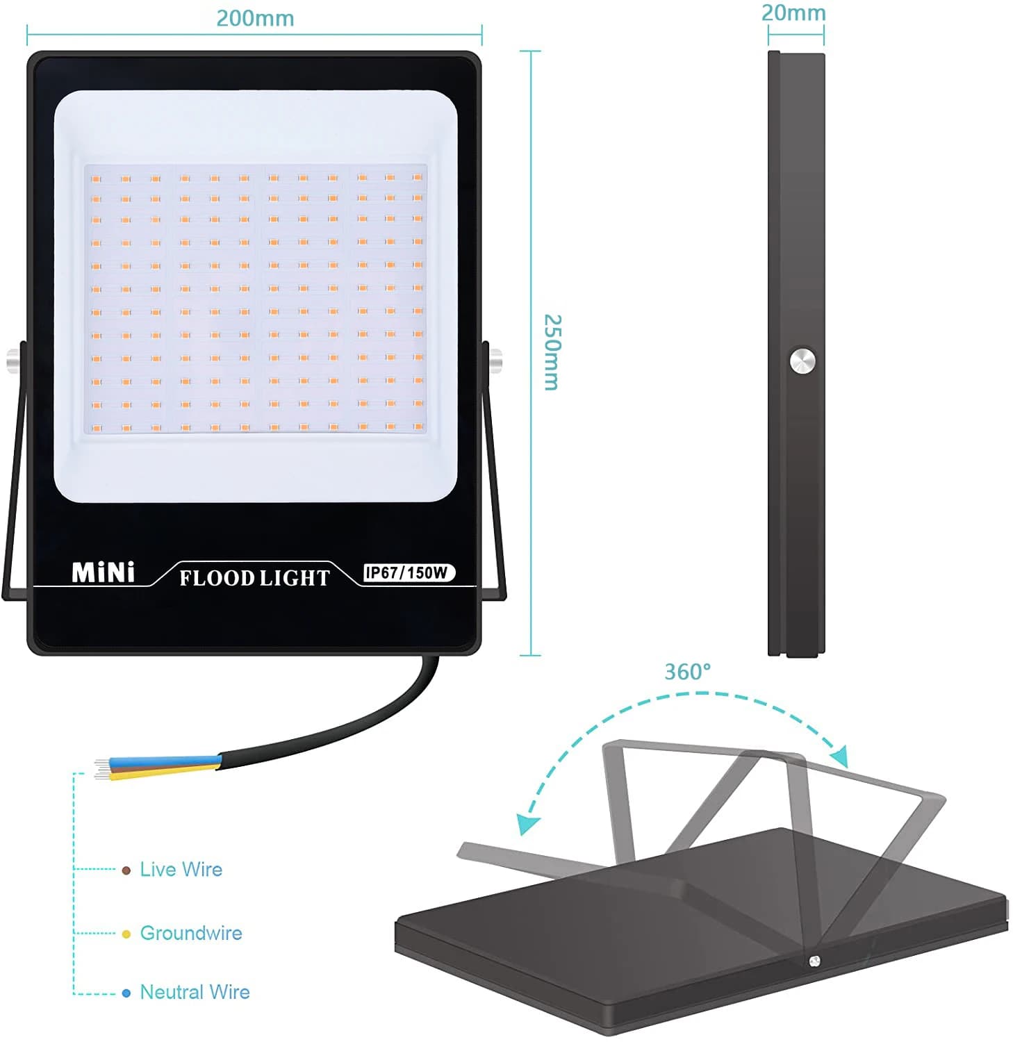 LED floodlight, lightweight, high brightness, energy-saving lamp IP67, stage, courtyard, indoor and outdoor lighting, floodlight