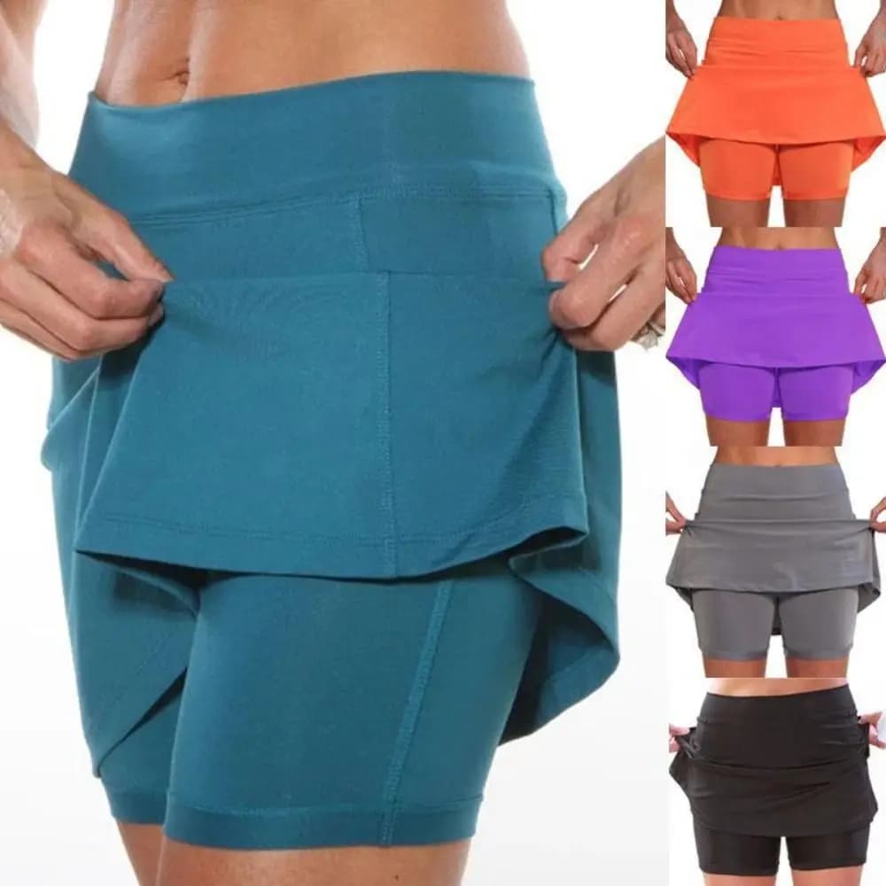 Fitness Sports Skirt Shorts High Waist Breathable Running Tennis Golf Shorts with Pockets Casual Slim Knee-Length Bottoms