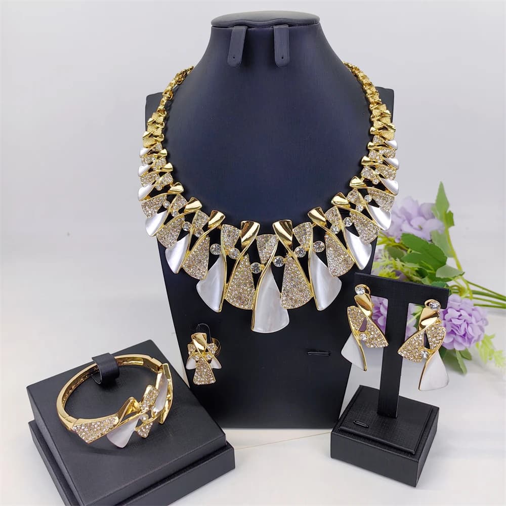 Fashion Luxury Jewelry Set High Quality Gorgeous Two Tone Design For Women Bridal Wedding Engagement Jewelry Italian