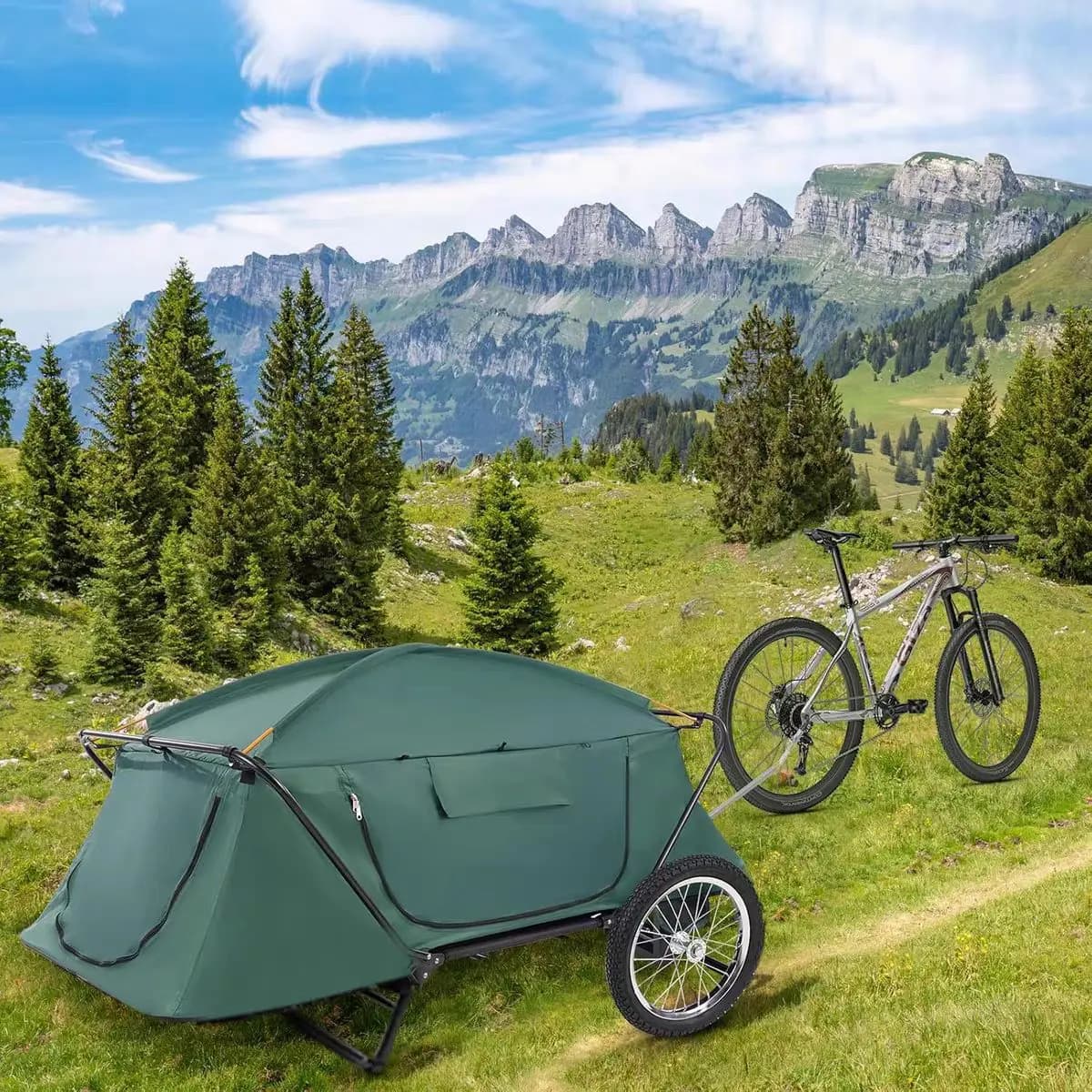 Bike Mountain Bike Camping Trailer, Outdoor Camper Vehicle, Cycling Camping Equipment Off-Ground Tent