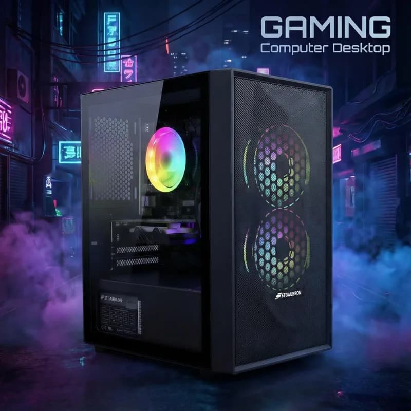 Gaming Desktop PC with Radeon RX 550 4G, Intel Core i5 Processor, 16GB RAM, 512GB SSD, WiFi 6, Windows 11 Home, RGB Fans