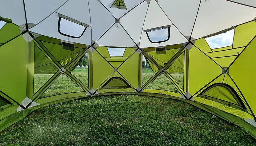 Unique design, pop-up camping tent with heat-activated deployment.