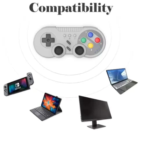 Ergonomic Gray Gaming Controller with Turbo & Motion Vibration Compatible for Switch OLED PC SNES - Motion Controlled Video Game