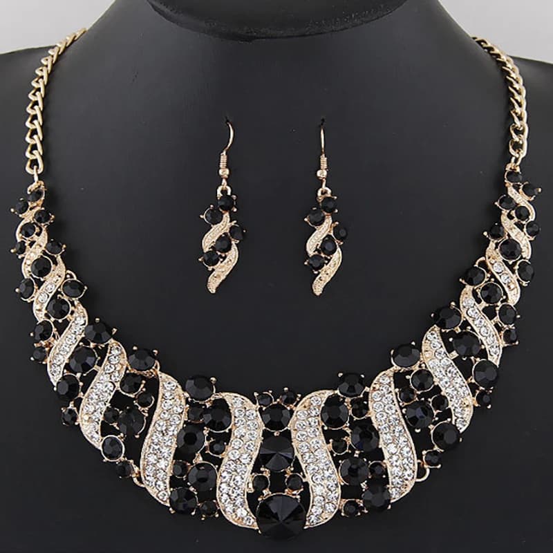 Romantic 2 Pieces/set Wedding Jewelry Set Shiny Crystal Bridal Jewelry Set Ladies Necklace Earrings