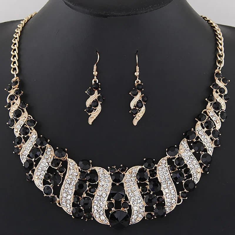 Romantic 2 Pieces/set Wedding Jewelry Set Shiny Crystal Bridal Jewelry Set Ladies Necklace Earrings