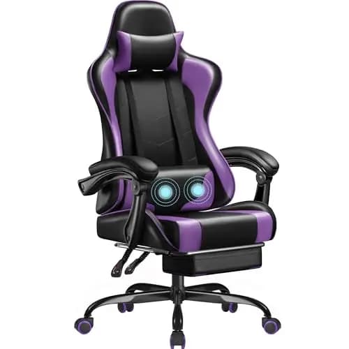 Gaming Chair, Video Game Chair with Footrest and Massage Lumbar Support, Ergonomic Computer Chair Height Adjustable