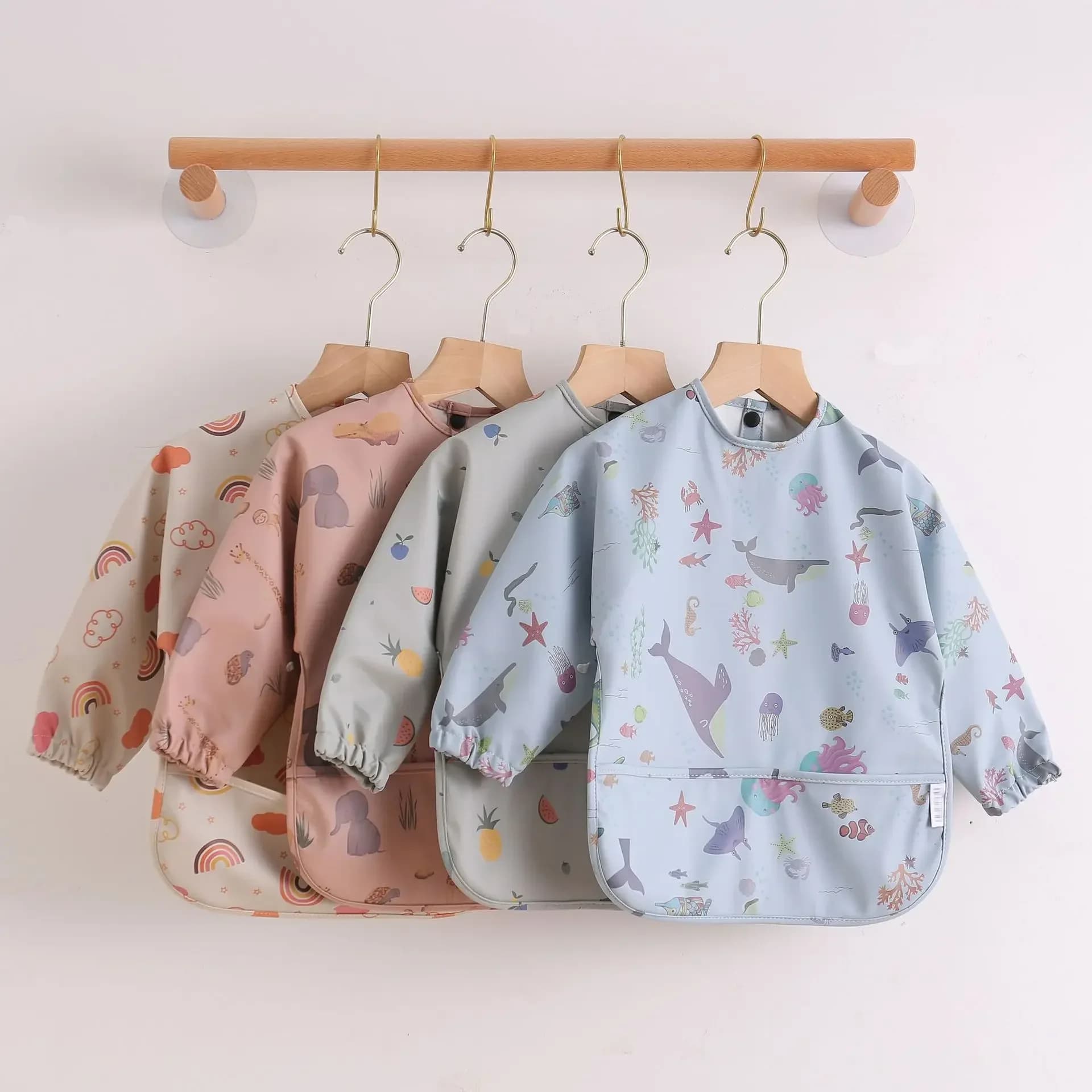 Baby Soft Waterproof Bib Kid Long Sleeves Adjustable Feeding Cloth Little Boy Girl Painting Smock Child Meal Eating Apron