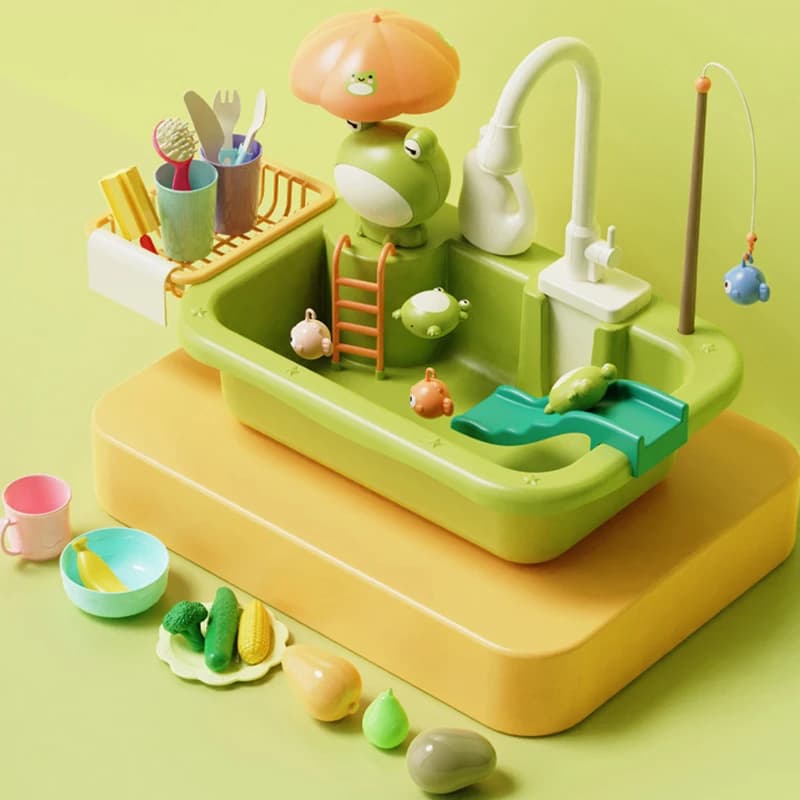 Kids Kitchen Sink Toys Electric Dishwasher Playing Toy With Running Water Pretend Play Food Fishing Toy Role Playing Girls Gift