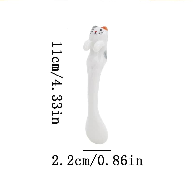 Ceramic Cartoon Cute Cat Animal Mixing Spoon Hanging Short Handle Coffee Dessert Spoon Flatware Kitchen Tool