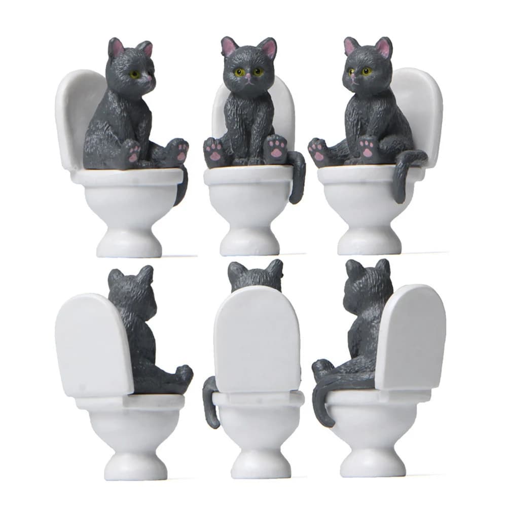 Cat Sit On Figurines Toilet Cat Ornament Kawaii Cat Doll Micro Landscape Fairy Garden Miniature for Kids Cat Toy Home Decoration